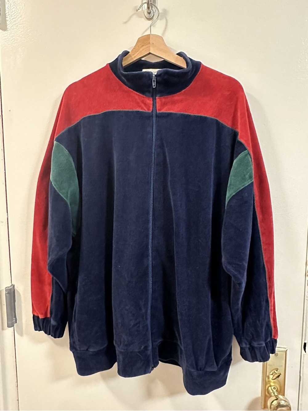 Christian Dior Monsieur 90s Velour Zip Jacket — Navy, Red, and Green